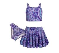Arshiner Niñas Conjunto de Bikini Traje Baño de Verano de 3 Piezas Niños Tankini De Tres Piezas con Falda Estampado Floral Traje de Baño Bikinis para Niñas 11-12 Años
