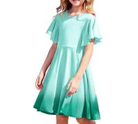 Arshiner Niñas Vestido De Verano De Manga Corta Vestidos De Algodón para Niños Vestido De Fiesta De Una Línea Vestido Informal Verde Ropa para Niños con Bolsillo 5-6 Años