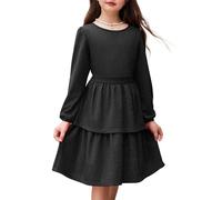 Arshiner Niñas Vestidos Brillantes Niños Fiesta Vestido de Manga Larga Elegante Cuello Redondo A-Line Invierno Otoño Casual Vestido para Niñas 9-10 Años Negro