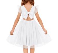 Arshiner Niñas Vestidos Mangas Flutter Vestido Niños Tul Vestido de Verano de Algodón Festivo Vestido de Princesa Vestido Casual Elegante Sin Mangas Vestido de Fiesta para Niña 8-9 años