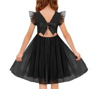 Arshiner Niñas Vestidos Mangas Flutter Vestido Niños Tul Vestido de Verano de Algodón Festivo Vestido de Princesa Vestido Casual Elegante Sin Mangas Vestido de Fiesta para Niña 8-9 años
