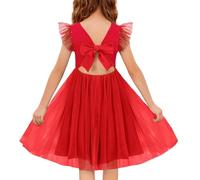 Arshiner Niñas Vestidos Mangas Flutter Vestido Niños Tul Vestido de Verano de Algodón Festivo Vestido de Princesa Vestido Casual Elegante Sin Mangas Vestido de Fiesta para Niña 7-8 años