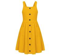 Arshiner Niñas Vestidos Sin Mangas Niños Botón Delantero Algodón Vestido Verano A-Line Casual Vestido Elegante Festivo Swing Vestido para Niñas 5-6 Años Amarillo