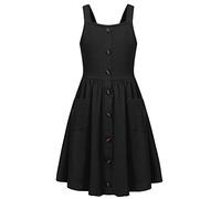 Arshiner Niñas Vestidos Sin Mangas Niños Botón Delantero Algodón Vestido Verano A-Line Casual Vestido Elegante Festivo Swing Vestido para Niñas 5-6 Años Negro