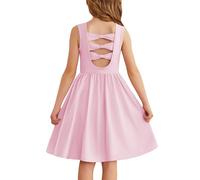 Arshiner Niñas Vestidos Sin Mangas Niños Volver Lazo Vestido de Verano Infantil Algodón Elegante Vestidos Ocio con Cuello Redondo Swing Vestidos Fiesta para Niñas 5-6 Años Rosa