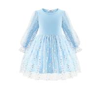 Arshiner Niñas Vestidos Tul Vestido de Manga Larga Niños Elegante Mangas Farol A-Line Vestido de Fiesta Casual Festiva Moda Otoño Invierno Vestido para Niñas 5-6 Años Azul Claro