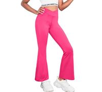 Arshiner Pantalones Acampanados de Cintura Alta para Niñas - Leggings de Campana para Deportes, Ocio y Yoga - Rosa Intenso 160