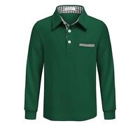 Arshiner Polo de Manga Larga para Niño, Camisa Elástica y Suave con Cuello y Bolsillo, Ropa Escolar de Otoño Elegante Verde, 11-12 Años