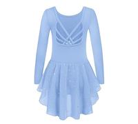 Arshiner Ropa de Ballet para Niñas - Leotardo de Manga Larga con Falda y Tutú - Vestido de Baile sin Espalda - Azul 5-6 Años