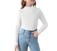 Arshiner Suéter De Punto Blanco para Niña Camisa De Manga Larga Suéter De Cuello Alto Color Liso Camisetas Ajustadas para Niños Camisa De Punto con Volantes 150/10-11 Años