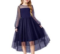 Arshiner Vestido de Manga Larga para Niña Azul Oscuro Vestido de Tul con Cuello Redondo de Malla Fiesta Halloween para Niña Invierno Ropa 15-16 años