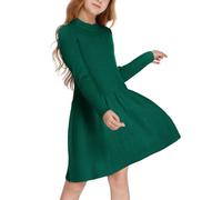 Arshiner Vestido de suéter para niña, Vestido de otoño e Invierno, Vestido de Punto de Manga Larga, Vestido Skater Acampanado, Corte en A, Monocolor, básico, Vestido Informal para niños, Verde, 130