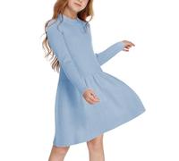 Arshiner Vestido de suéter para niña Vestido de otoño e Invierno Vestido de Punto de Manga Larga Vestido de Navidad Skater Acampanado Informal para niños Azul 130