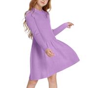 Arshiner Vestido de suéter para niña Vestido de otoño e Invierno Vestidos de Punto de Manga Larga Vestidos Skater Acampanado Corte en A Monocolor básico Informal para niños Color Morado 140