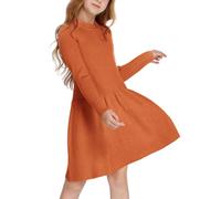 Arshiner Vestido de suéter para niña, Vestido de otoño e Invierno, Vestidos de Punto de Manga Larga, Vestidos Skater Acampanado, Corte en A, Monocolor, básico, Naranja, 120
