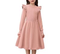 Arshiner Vestido de suéter para niña, Vestido de Punto, otoño e Invierno, Vestido de Manga Larga, Corte en A, Monocolor, Festivo, Vestido Informal para niños, Rosa, 14