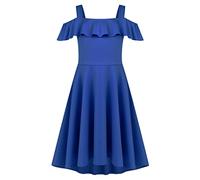 Arshiner Vestido de Verano Elegante para Niñas con Hombros Descubiertos, Alto y Bajo, Informal con Bolsillo de 4-13 Años