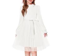 Arshiner Vestido Infantil Punto Blanco Vestidos Novia Manga Larga Vestido Informal Niña Tul Midi Vestidos de Invierno Grueso con Cuello Redondo para Niñas Ropa Festivo Halloween 11-12 Años