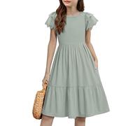 Arshiner Vestido Niña Verde Fiesta Ceremonia Boda Elegante Casual Verano Manga Corta Liso Bolsillos Corte A Ropa Infantil Moda Niñas Regalo Primer Dia De Clases Chic De Vuelo Primavera 11 12 Años