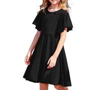 Arshiner Vestido Niñas Vestido De Verano De Manga Corta Vestidos De Algodón para Niños Vestido De Fiesta De Una Línea Vestido Informal Negro Ropa para Niños con Bolsillo 11-12 Años