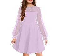 Arshiner Vestido para Niñas Fiesta Elegante Vestido de Manga Larga Vestido de Princesa Vestidos de Malla Niños hasta la Rodilla Púrpura 130