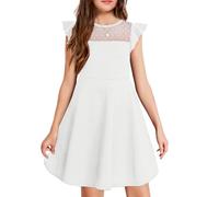 Arshiner Vestido para Niñas Verano Manga con Volantes Malla Una Línea Vestidos De Fiesta Informales con Bolsillos 6-7 Años Blanco 120