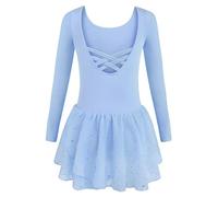 Arshiner Vestidos de ballet para niñas de manga larga de ballet de algodón con purpurina y falda de tul