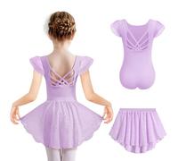 Arshiner Vestidos De Ballet para Niñas Ropa Verano Morada Vestido Baile Manga Corta Traje Algodón para Niños Cuerpo Baile Cuerpo De Ballet con Tutú 6-7 Años