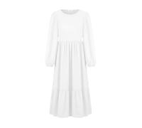 Arshiner Vestidos Infantiles Blancos de Manga Larga Dobladillo con Volantes Informales de Cuello Redondo para Otoño Invierno para Fiestas de Halloween con Bolsillo 6-7 Años