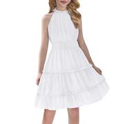 Arshiner Vestidos Infantiles de Gasa Blanca Sin Mangas de Verano Vestido Informal Midi Niñas Cuello Redondo Vestido Festivo de Noche para Bodas Vestidos de Fiesta de Cumpleaños 9-10 Años