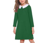 Arshiner Vestidos Niña Vestido de Manga Larga Niños Cuello Peter Pan Vestidos de Algodón Vestido Escolar Vestido de Navidad Vestido Informal para Niños Verde 4-5 Años