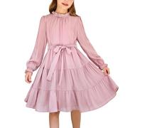 Arshiner Vestidos Niñas Elegante Vestido de Fiesta de Manga Larga con Cinturón Ropa para Niños 9-10 años