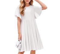 Arshiner Vestidos para Niña Mangas de Mariposa Vestido de Algodón para Niños Vestido de Una Línea Vestido de Fiesta de Boda Vestidos para Niños hasta la Rodilla con Bolsillo 11-12 años