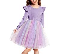 Arshiner Vestidos para Niña Terciopelo Vestidos de Fiesta Niños Pequeños Otoño Invierno Vestido de Tul Introducción a la Escuela Vestido de Noche Vestido de Cumpleaños Rosa con Lentejuelas 5-6 Años