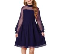 Arshiner Vestidos para Niñas Azul Marino Mangas Farol Vestido Midi Fiesta Cuello Redondo Infantil Elegante Vestido Fiesta Invierno Casual Vestidos Ropa para Niñas 6-7 Años