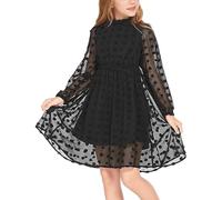 Arshiner Vestidos para niñas Elegante Princesa Una Línea Vestidos de Novia de Fiesta de Manga Larga para niñas Negro 140