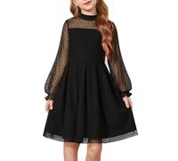 Arshiner Vestidos para Niñas Negros Manga Larga Formal Corte A Vestido Informal para Niños Fiesta Color Liso con Cuello Redondo Vestido Ropa de Halloween 10-11 Años