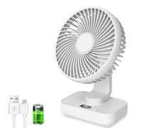 ArsMotin Ventilador de Mesa USB con Oscilación Automática, Batería 4500mAh Recargable, Silencioso, 4 Velocidades, Pantalla Digital, Carga Rápida, Portátil para Hogar, Oficina, Dormitorio, Exteriores
