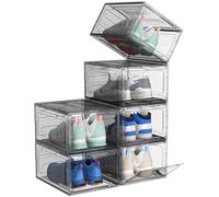 ARSTPEOE Cajas para Zapatos, Paquete de 6, Rganizador de Zapatos, Caja Zapatos Transparente Apilable, Cajas Almacenaje Zapatos de Plástico Plegable, Expositor para Zapatillas y Sneakers (Negro)