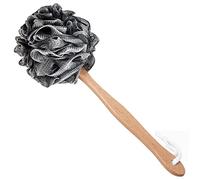 Arswin Loofah - Cepillo de ducha con carbón de bambú infundido, esponja de baño Lufa con mango de madera largo, malla de nailon suave exfoliante para hombres y mujeres (negro)