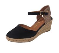 Art. 3709 Zapatos de Cuña para Mujer 5 Cm, ante Azul - Negro - Arena con Correa Ajustable. Plantilla de Cuero, Negro , 39 EU