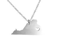 Art Attack Collar de acero inoxidable con texto en inglés "I Love Virginia", colgante de mapa de los Cavaliers Hokies de Old Dominion (plata)