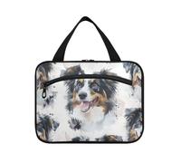 Art Australian Shepherd Dogs - Bolsa de cosméticos de viaje de gran capacidad con gancho, diseño de perros pastores australianos, bolsas de moda para hombres, artículos esenciales de viaje, mujeres