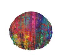 Art Bath Shower Gorro Rainbow Abstract Grunge Texture Graffiti Patrón geométrico Diseño moderno Gorros de ducha para mujer DoubleBathing Shower Hat Protección para el cabello Reutilizable