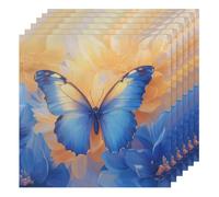 Art Blue Butterfly - Juego de 6 servilletas de tela para cena, 50 x 50 cm, suaves y cómodas, reutilizables, para fiestas y bodas