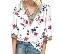 Art - Camiseta de encaje floral con cuello en V, puños de encaje, estilo retro, para mujer, para Halloween, Blanco, XL