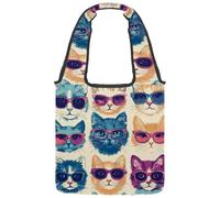 Art Cats - Bolsa de lona con patrón sin costuras para mujer, tamaño mediano, reutilizable, lavable y ecológica, Multicolor 06, 14.1x14.9in/36x38cm