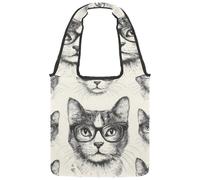 Art Cats - Bolsa de lona con patrón sin costuras para mujer, tamaño mediano, reutilizable, lavable y ecológica, Multicolor 01, 14.1x14.9in/36x38cm