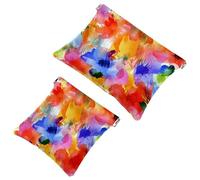 Art Cats with Glasses Seamless Pattern Pocket Cosmetic Bag, Impermeable Squeeze Makeup Bag No Zipper Auto-Closing, Mini Travel Storage para auriculares Joyería, Multicolor10, 7.1x5.8 inch/4.7x4.5 inch