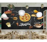 Art Chalkboard Pizza Hamburgo Comida Rápida 3D Papel Pintado Tapiz Textura de Seda Oficina Comedor Sofá Dormitorio Sala Estar TV Fondo Pantalla-250cm×170cm